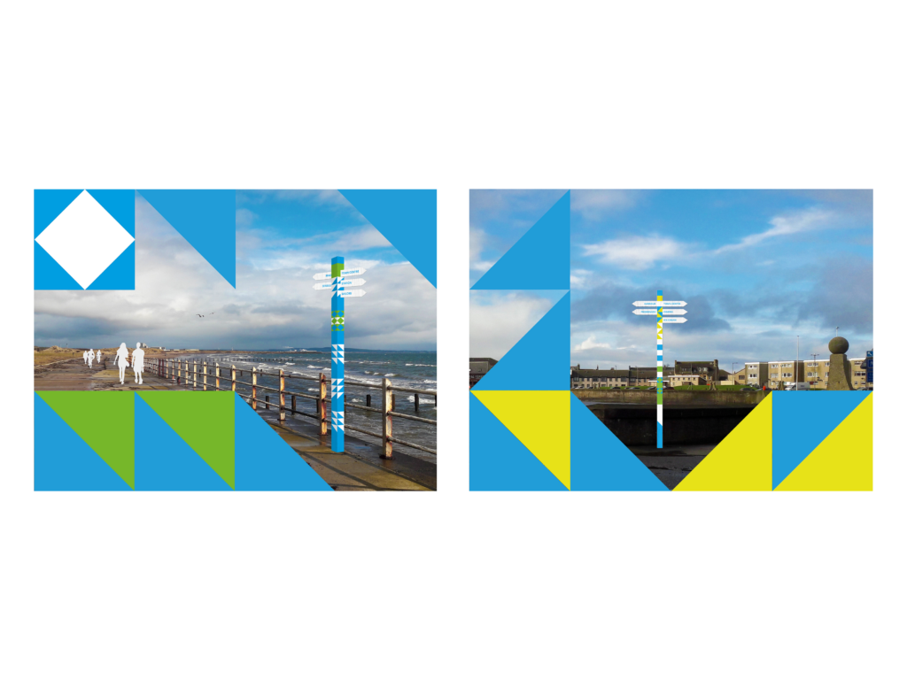 Wayfinding poles, mockups